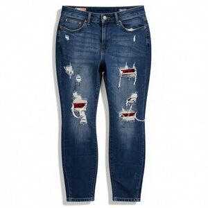 Judy Blue Jeans Skinny High Rise Distressed Plaid Patch Stretch Size 14W